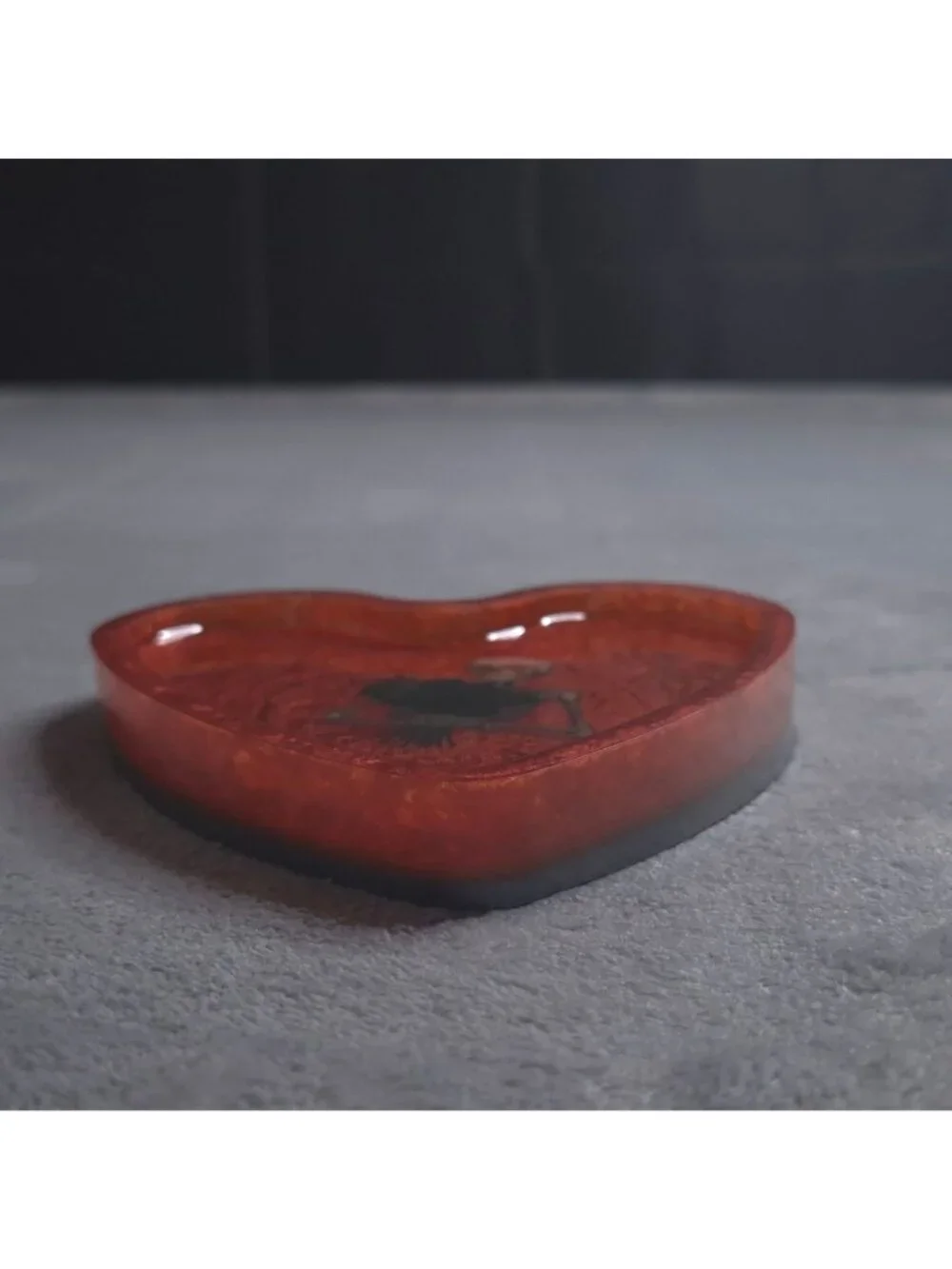 Handmade Red Resin Trinket Dish With Skeleton Black Roses Design Goth Halloween